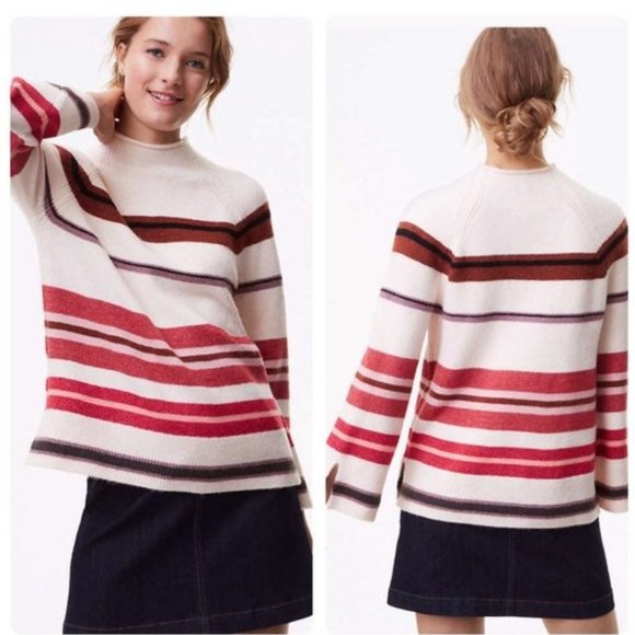 LOFT Mock Neck Striped Sweater - Picture 1 of 9